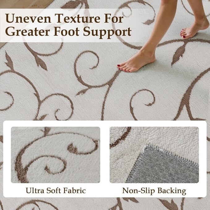 PureCozy Washable Neutral Area Rug 8x10 Beige Soft Shag Rugs for Living Room Modern Boho High Pile Non-Shedding Throw Rugs Non Slip Indoor Office Carpet for Playroom Bedroom Home Aesthetic Decor