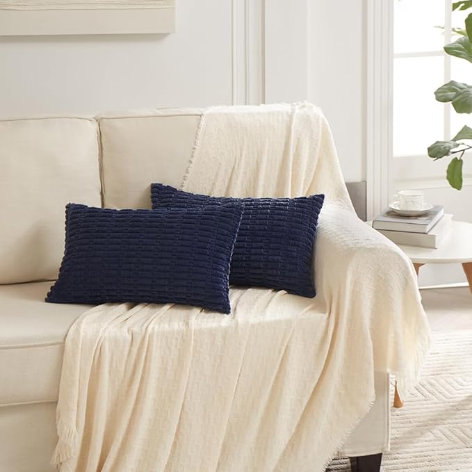 Fancy Homi 4 Packs Decorative Throw Pillow Covers for Living Room Couch Bed, Modern Farmhouse Boho Home Décor Accent Cushion Case, 24" x 14" (Pack of 4), Navy Blue