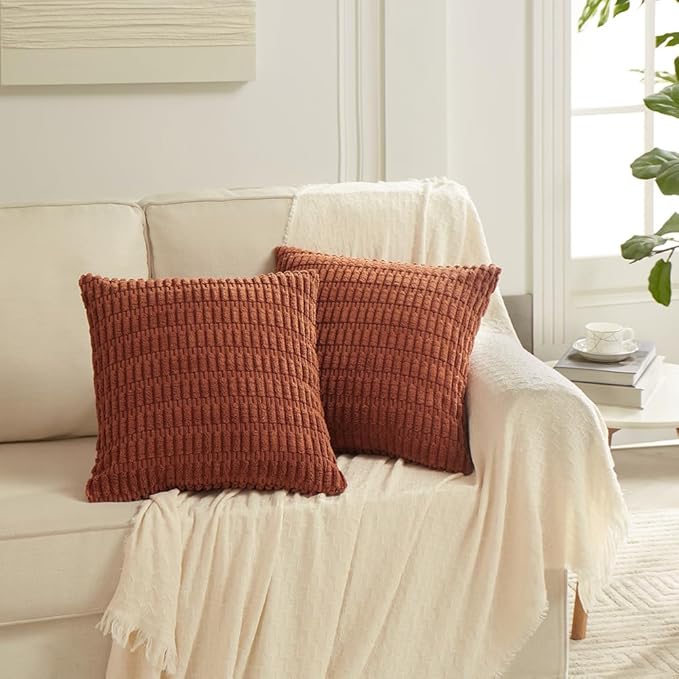 Fancy Homi 4 Packs Decorative Throw Pillow Covers for Living Room Couch Bed, Modern Farmhouse Boho Home Décor Accent Cushion Case, 18" x 18" (Pack of 4), Rust