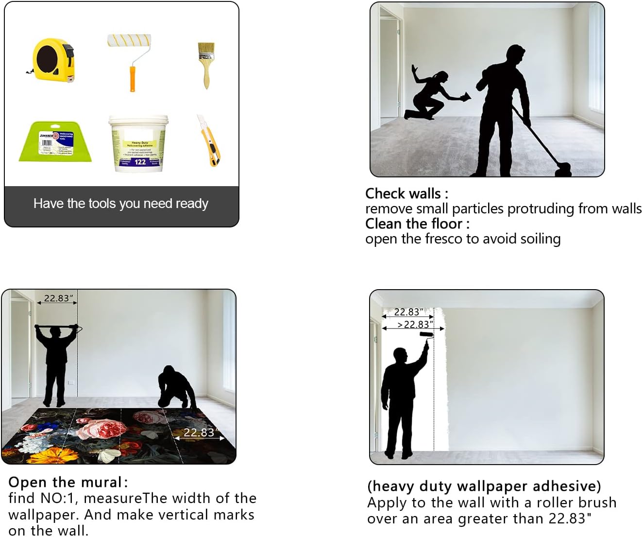 Vintage Black Flowers Mural Bedroom Peony Floral Wallpaper Room Decor Living Room tv Background Large Wall Mural - 183"x120" (Not Peel and Stick)