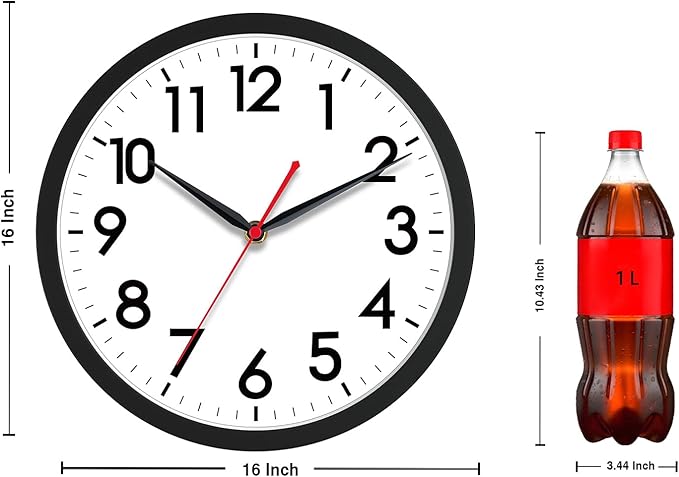 AKCISOT 16 Inch Wall Clock Large Silent Non-Ticking Wall Clocks Battery Operated - Analog Classic Clock Decorative for Living Room, Office, Home, School(Black)