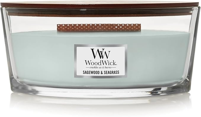 WoodWick Ellipse Scented Candle, Sand & Driftwood, 16oz | Up to 50 Hours Burn Time & Ellipse Candle, Sagewood & Seagrass, 16 oz.