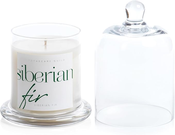 Zodax Apothecary Guild Scented Jar Candle with Glass Cloche - Single-Wick Candle for Home Decor - Makes a Great Gift for Women and Men - Siberian Fir Scent - 10.19 Oz.