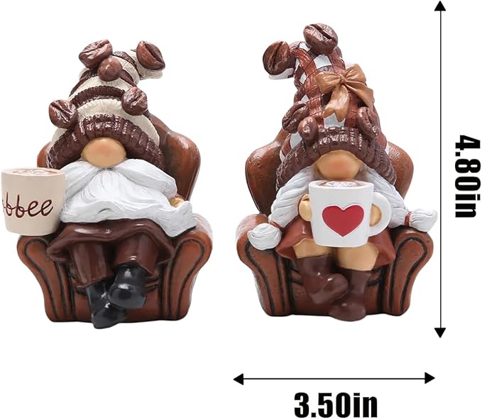 Hodao 2PCS Coffee Gnomes Coffee Bar Decor Accessories Spring Summer Swedish Tomte Elf Dwarf Figurines Leisure Time Gnomes Gift Tasteful Company on The Couch Indoor Home Decorations (Coffee1)