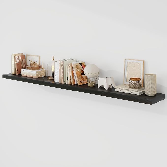 Acovy 72 Inch Floating Shelves, 9.3" Deep Floating Shelf Wall Mounted, 72" Wall Shelves, Rustic Deep Bookshelf, Large Display Shelves & Storage Shelves for Bedroom, Living Room, Black, Set of 1