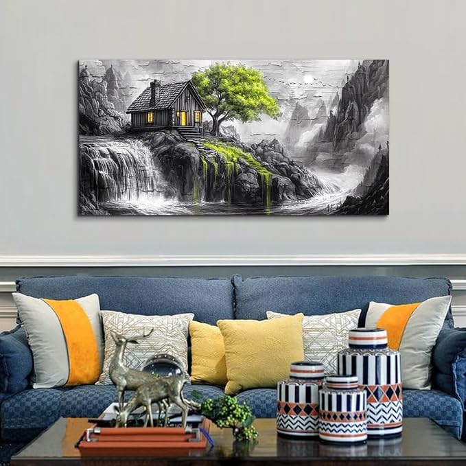 ERQINHUA Black And White Wall Art Canvas Wall Painting For Living Room Large Wall Decor For Bedroom Office Mural Green Tree Landscape Picture Artwork Modern Inspiration Posters Home Decor 24"X48"
