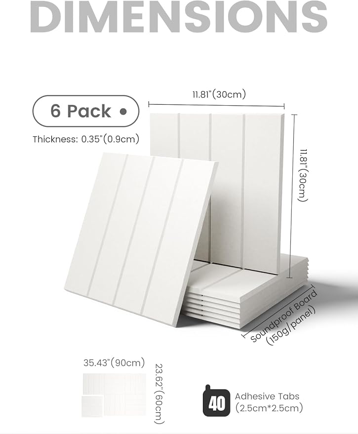 Fluxynara Felt Bulletin Board Tiles Large 36" x 24"Cork Board Alternative-6 Pack with 40 Adhesive Tabs, Thick Slat Wall Panels for Office Decor, Push Pin Board Wall Organizer Alternative - Milky White