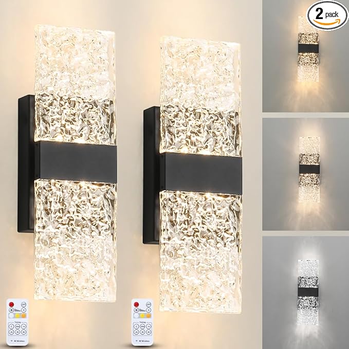 Modern Matte Black Battery Operated Wall Sconces Set of Two - Rechargeable LED Wall Lights with Acrylic Shade, Wireless Bedroom/Living Room Art Light Fixtures