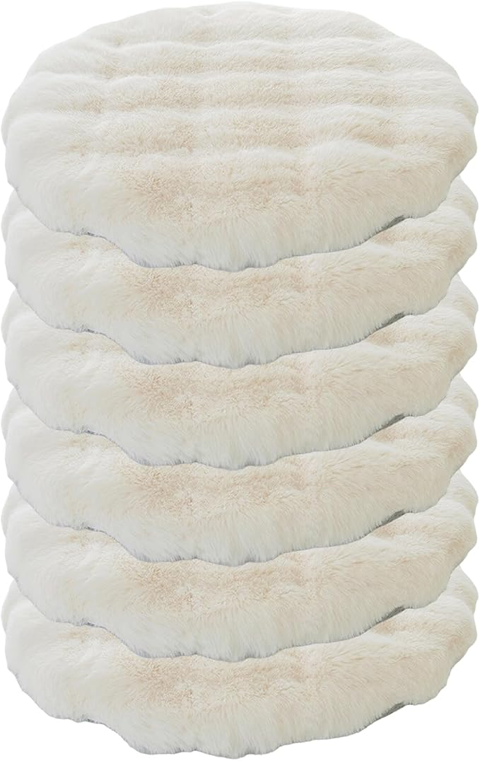 Lifup 6 Pack Round Chair Pads Memory Foam Seat Cushion Soft Cozy Plush Non Slip Thick Pad with Ties and Removable Cover for Dining Room, Office White 18 x 18 Inch