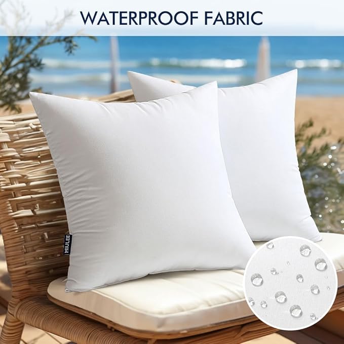 MIULEE Pack of 2 22x22 Inch Outdoor Pillow Inserts Waterproof Decorative Throw Pillow Insert, Square Lumbar Garden Pillow Form for Patio Sofa Couch