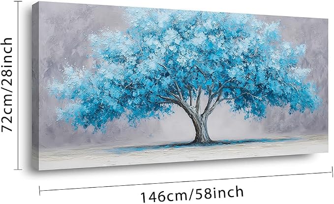Ggaafet Blue Tree Wall Art for Living Room Canvas Oil Painting Prints Beautiful Tree of Life Art Deco Modern Artwork Office Bedroom Family Dining Room Decor Extra Large