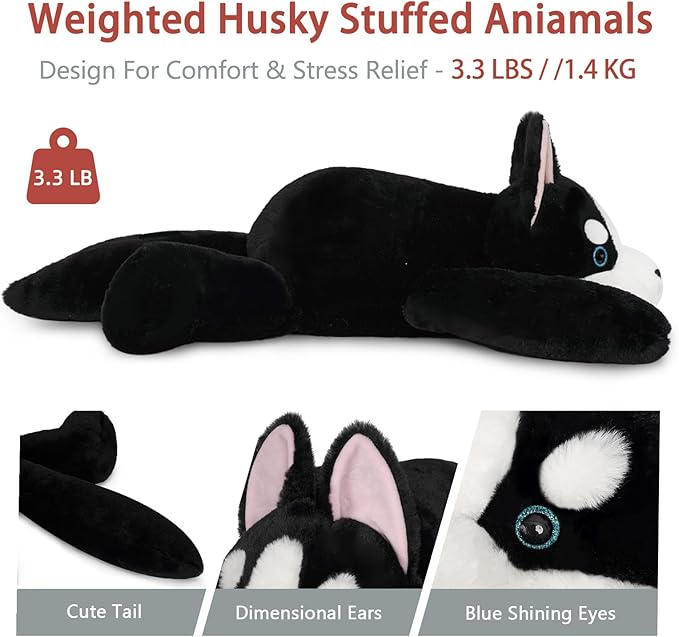 Niuniu Daddy 20" | 3.3 Pound Weighted Husky Stuffed Animals for Adults Kids, Weighted Stuffed Husky Dog Plush for Toddler, Fluffy Plushy Toy Body Pillow with Soft Fur for Present Christmas Birthday
