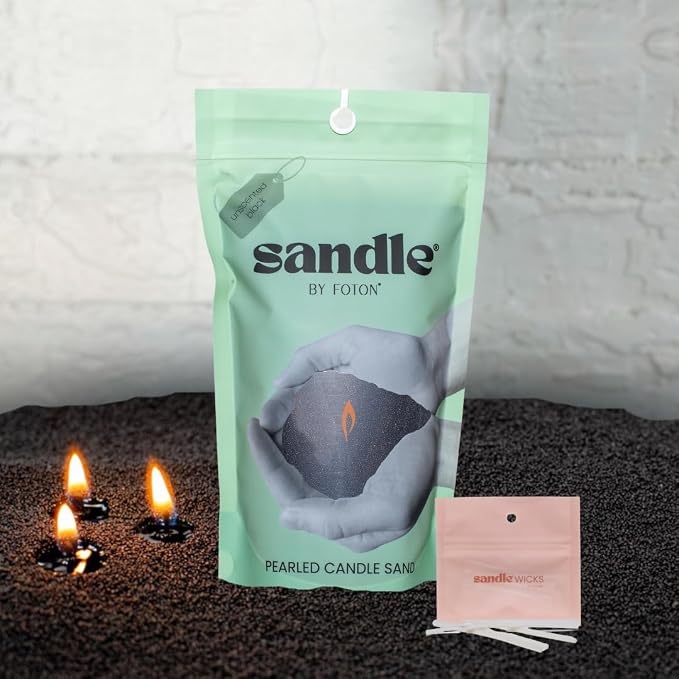 Sandle by Foton Pearled Candle 10 Oz – Black Unscented, Non Toxic Luxury Long Lasting Sand Candles up to 60 Hours - Refillable Sand Candle with 15 Wicks for Candles Making