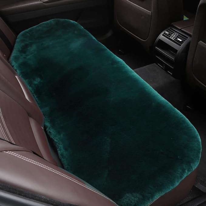 OGLAND Fuzzy Genuine Sheepskin Car Rear Seat Cover for Kids Dogs Pets Auto Bench Back Cushion Interior Accessories with Soft Fluffy Wool Natural Fur, Apline Green
