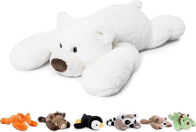 Niuniu Daddy Weighted Polar Bear Stuffed Animals for Kids & Adults, 24" | 5lb Large Weighted Plushies Pillow for Sleeping and Calming, Cute Lying Plush Toy Huggable Gift for Everyday Comfort
