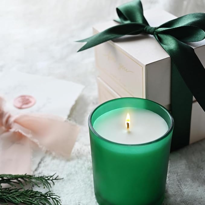 SHOWIN 12 OZ Thick Candle Jars for Making Candles 12 Pcs, Empty Jars with Wood Lids for Spice Jars, Sample Container, Frosted Green