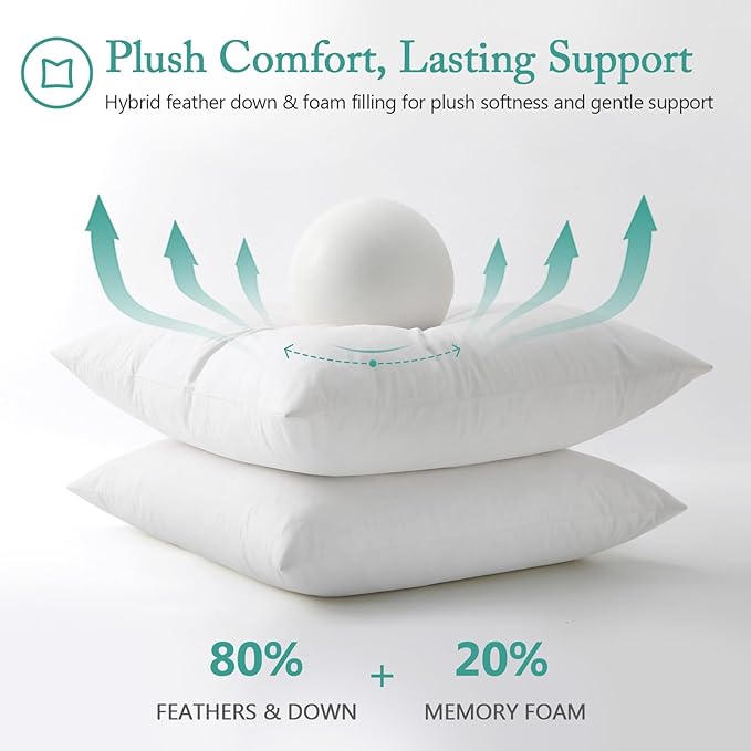 BPC Luxury Feather Down 22x22 Pillow Inserts Set of 2, Soft Fluffy Throw Pillow Inserts, 100% Organic Cotton Cover, Square Pillows for Couch, Living Room, Bed, Sofa