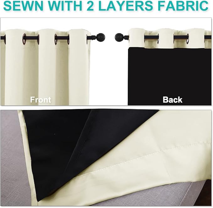 NICETOWN Warm Curtains for Winter, Bedroom Full Blackout Curtain Panels, Super Thick Insulated Window Covers, Complete Blackout Draperies with Black Liner (Beige, Set of 2, 55 by 68-inch)