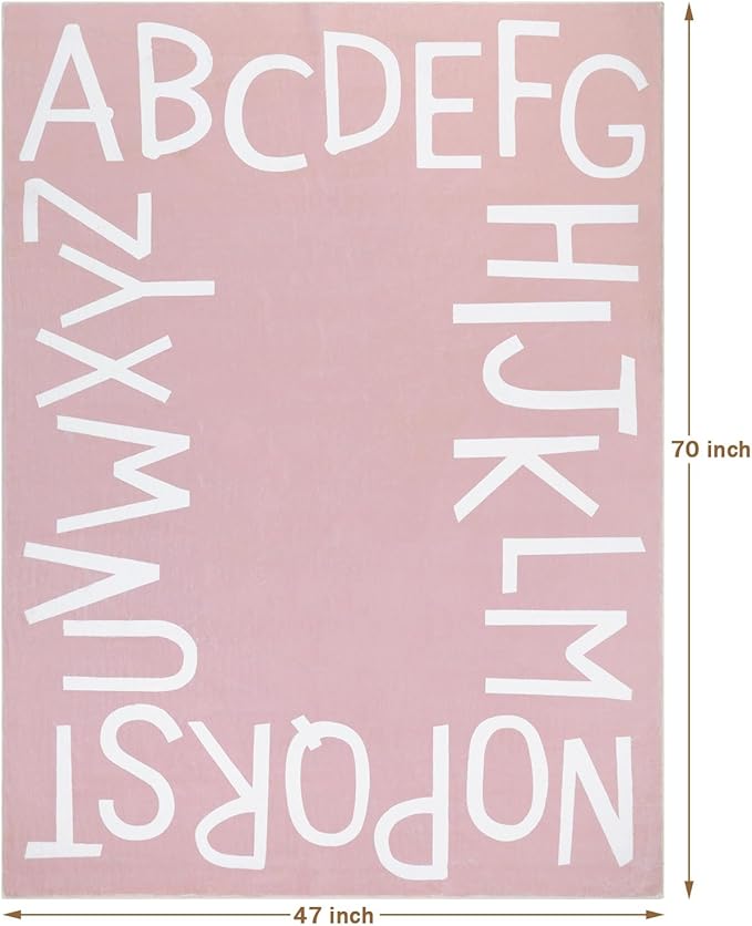 Topotdor Kids Play Rug Alphabet Nursery Area Rug Extra Large Soft Crawling Play Mat for Children Toddlers Bedroom (47x70 inch,Pink)