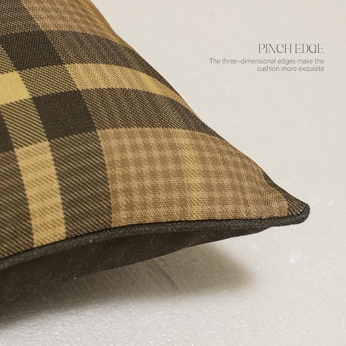 bilin gaier Designer Vintage Linen Throw Pillow Cover,20"x12"-Seville BN | Elegant Rectangular Pillow Cover,Concealed Zipper,Plaid Print Pattern,Sofas,Bedroom,Living Room,Lounge Chairs