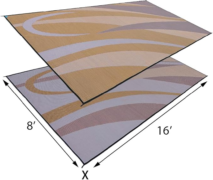 Stylish Camping Reversible Graphic Patio Mat - 8' x 16', Brown/Gold