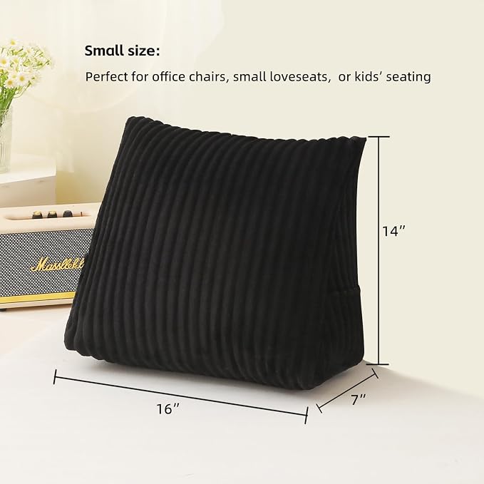 Corduroy Wedge Reading Pillow for Bed, 3 Sizes, 4 Colors for Bed, Sofa, Office Chair (Black, Small 16 * 14 * 7in)