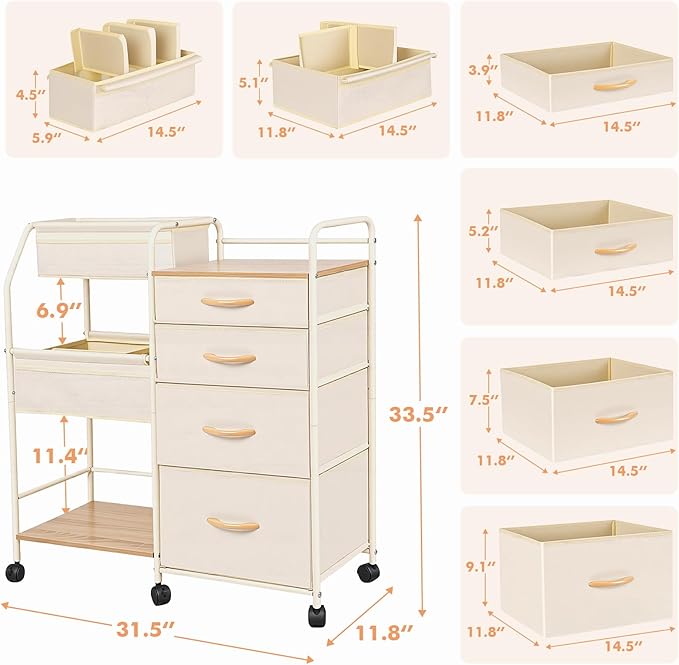 Fabuday Baby Diaper Caddy Organizer Cart - 4 Tier Rolling Diaper Cart with Wheels, Baby Essentials Organizers and Storage, Mobile Utility Carts for Bedside, Crib Nursury, Bedroom, Changing Table