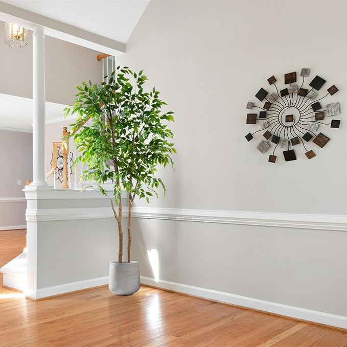 Warmplants Artificial Ficus Tree, 6ft Tall Fake Ficus Tree with Basket, Faux Plant for Indoor Outdoor Home Livingroom Office Garden Porch Décor