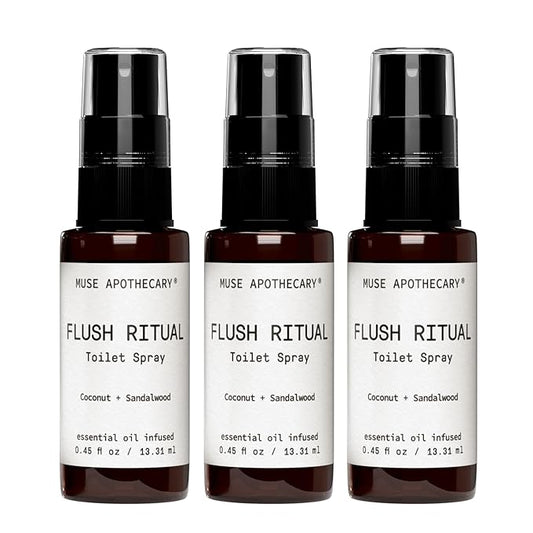 Muse Apothecary Flush Ritual - Aromatic & Refreshing Toilet Spray, Use Before You Go, Infused with Natural Essential Oils - Coconut + Sandalwood - Travel Size Mini Collection, 0.45 oz, 3 Pack