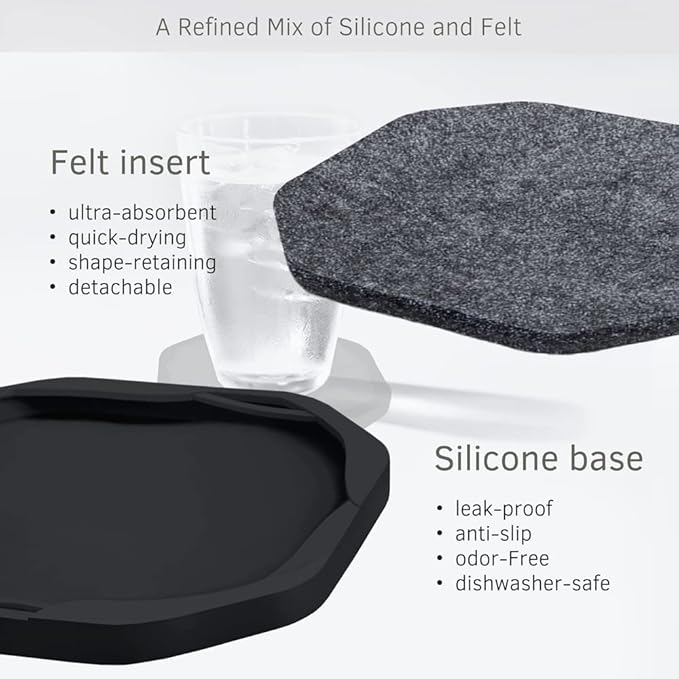 UMIRRO Black Coasters for Drinks for Tabletop Protection with Super Absorbent Felt Pad, Cool Cup mats for Wooden Coffee Table, Unique Modern Cup Coasters for Farmhouse, Bar, Office,Home, Set of 4