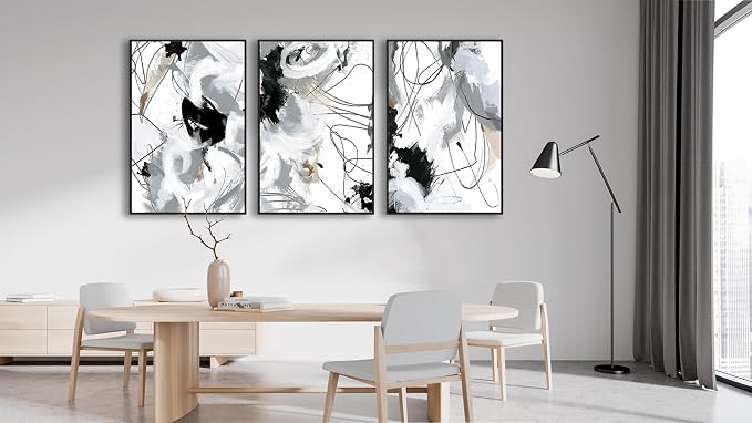 ASDCEUTICALS Large Framed Wall Art - Natural Framed Abstract Canvas Pictures for Living Room Modern Canvas Prints for Bedroom, Black Float Framed Art for Home Office Kitchen Decor 32" X 48" X 3pcs