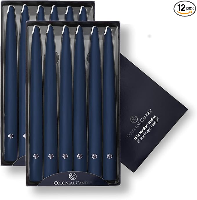 Colonial Candle Unscented Taper Candle, Handipt Collection, Indigo, 10 In, Pack of 12 - Up to 8 Hours Burn