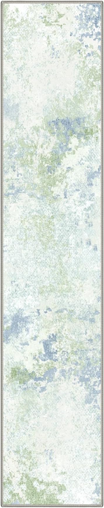 BEIMO 2X10 Runner Rug for Hallway Kitchen, Machine Washable Runners Rug for Entryway, Soft Modern Abstract Throw Rugs, Low Pile Floor Cover with Non Slip Backing, Blue Green Ivory