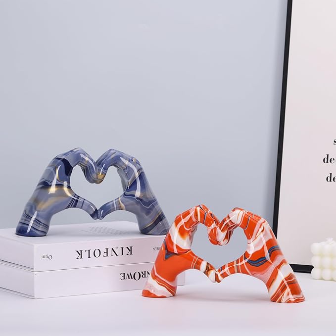 DOVDOV Colourful Hand Heart Decoration, Hand and Heart Statue, Love Finger Sculpture Wedding Decoration, Orange Resin, Modern, Tabletop, 9.8"L x 3.1"W x 5.9"H