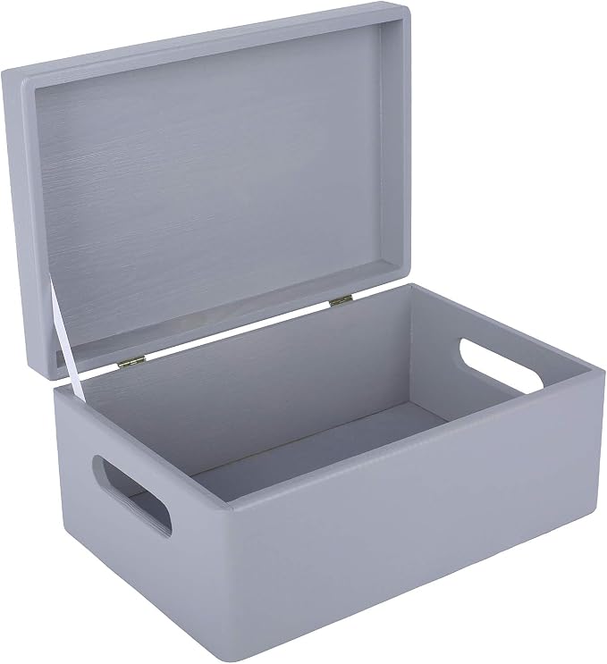Creative Deco Large Gray Wooden Box Storage with Hinged Lid | 11.8x7.87x5.51in (+-0.5) | Keepsake with Handles | Gift Box for Tool Dog Toy Shoes Kitchen Storage | Wood Keepsake Chest Trunk