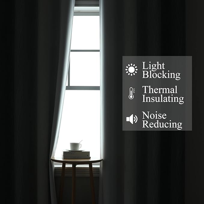 Estelar Textiler Grey and Grayish White Blackout Curtains 108 Inches Long, Thermal Insulated Drapes for Bedroom, Full Light Blocking Energy Saving Long Curtains for Living Room, 52Wx108L, 2 Panels