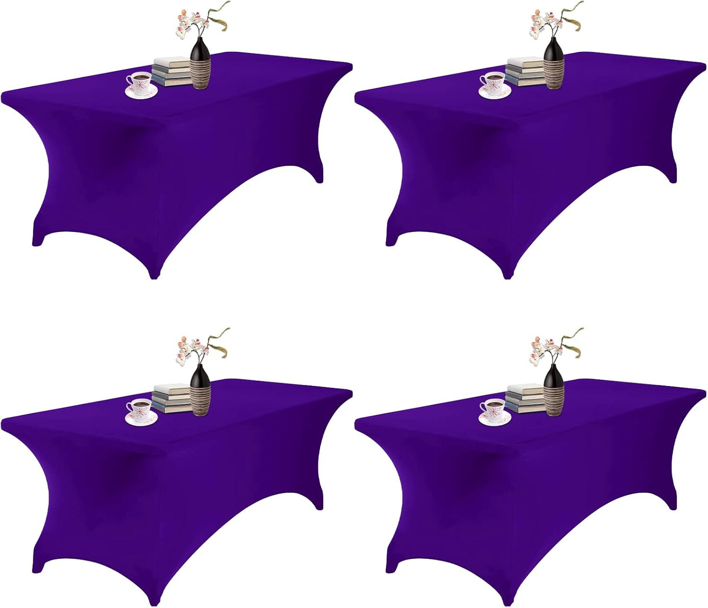 4Pack Spandex Waterproof Table Covers 8ft，Spandex 8ft Waterproof Table Cover for Party,Wedding, Banquet, and Events(Purple)