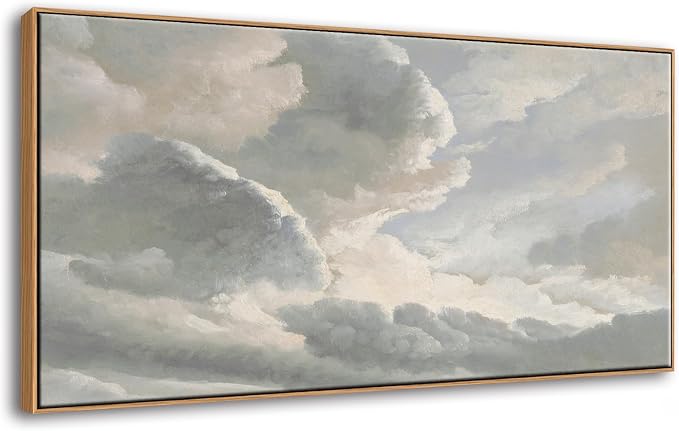 DJSYLIFE Framed Canvas Wall Art, Vintage Sunset Clouds, 20 x 40 Inch | Large Painting Print, Classical Sky Cloud Nature Picture, Ready to Hang, Farmhouse Country Decor for Living Room Bedroom