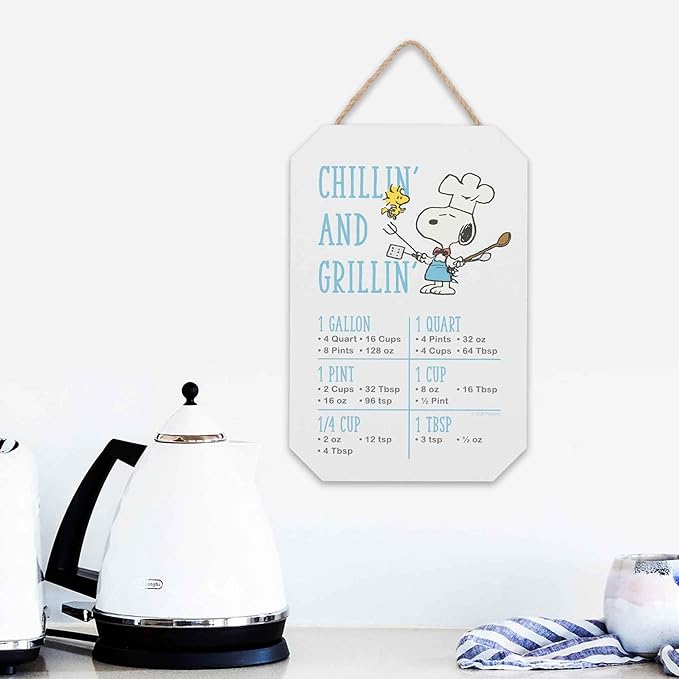 Peanuts Snoopy Chillin' and Grillin' Conversion Chart Hanging Wood Wall Decor - Fun Kitchen Measuring Sign