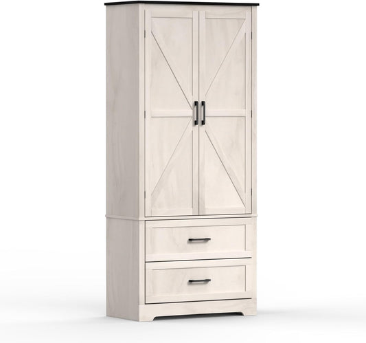 71" Kitchen Pantry Storage Cabinet, Barn Doors Tall Storage Pantry Cabinet with Drawers & Adjustable Shelf, Modern Farmhouse Cupboard Wood Pantry for Kitchen, Living Room, Dining Room, Oak Beige