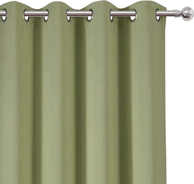 LEMOMO Sage Green Blackout Curtains 52 x 63 Inch Length/Set of 2 Curtain Panels/Thermal Insulated Room Darkening Curtains for Bedroom and Living Room