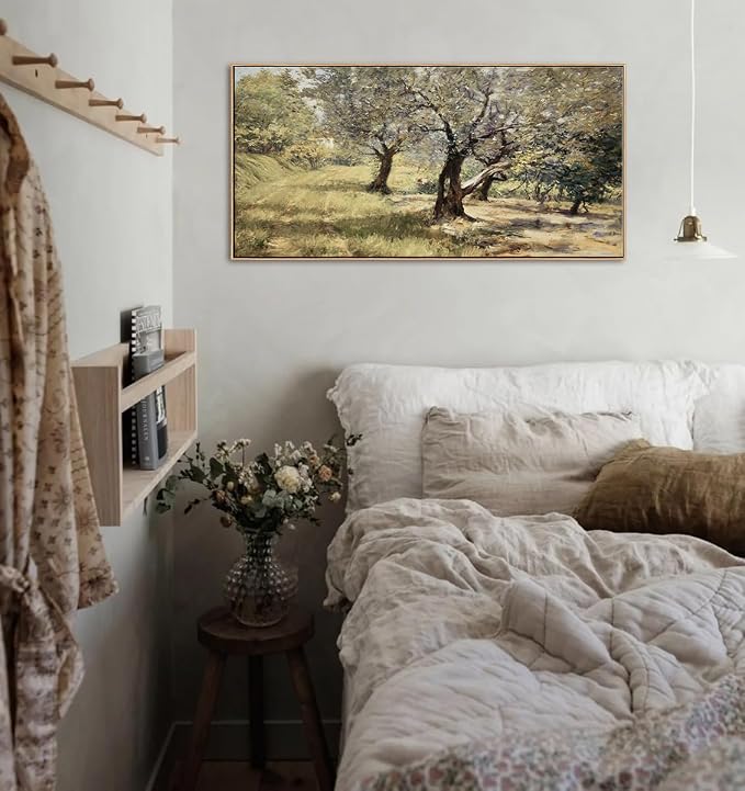 DJSYLIFE Framed Olive Grove Wall Art, Vintage Landscape | 20x40 Inch Tree Canvas Print, Solid Wood Frame, Ready to Hang, Farmhouse Decor for Living Room, Bedroom, Above Bed