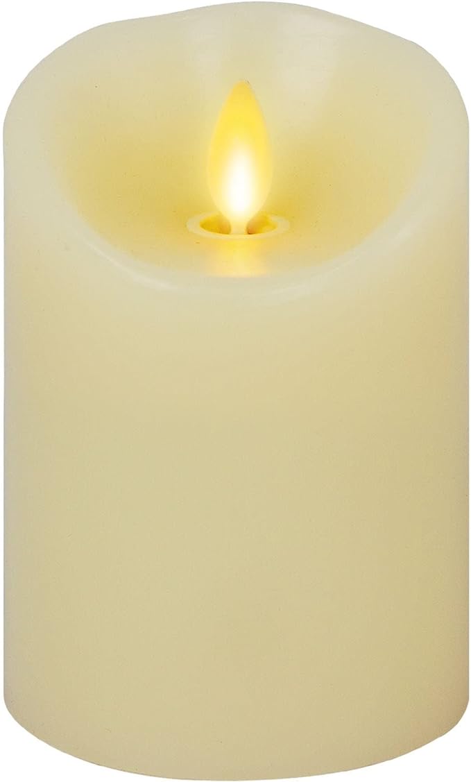 Luminara Scalloped Edge Flameless LED Candle - Ivory 4" x 5.3" - Real Wax Pillar Battery Operated Moving Flame w/Timer Unscented 1000Hr Runtime
