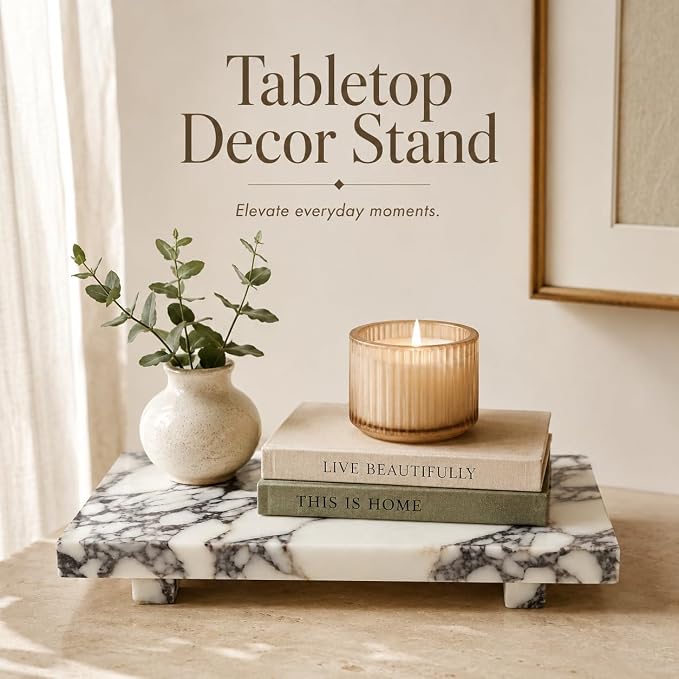 Marble Pedestal Tray for Perfume, Jewelry & Vanity Organizers | 9.84 in Calacatta Viola Stone Decorative Tray for Bathroom Counter Decor and Dresser Display