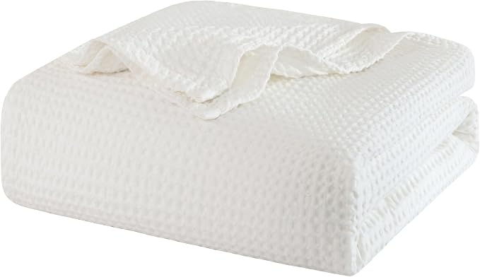 Talasily 100% Cotton Blanket Throw Size for Bed - Spring and Summer Cooling Lightweight & Breathable Bedding -Soft Waffle Weave Christmas Blanket, Machine Washable,Lvory,50x60 Inches