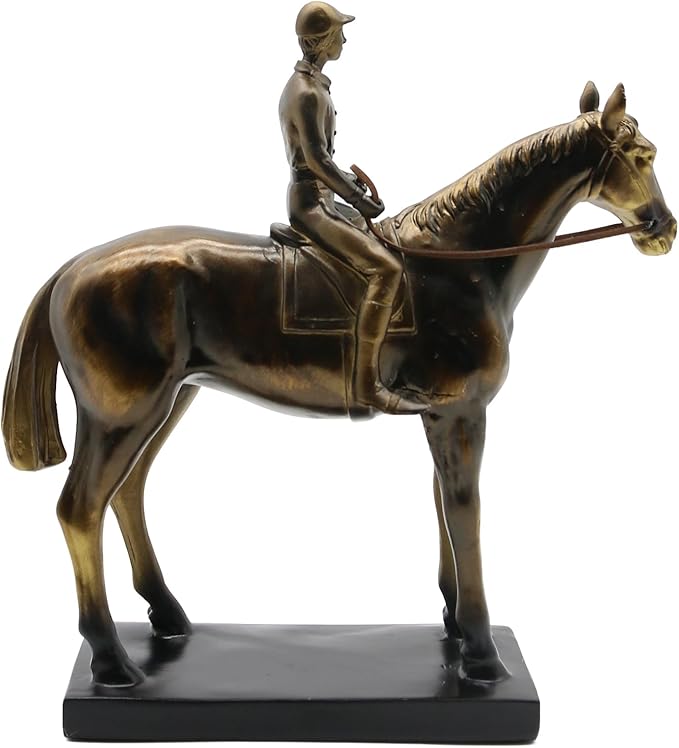 Lukitas Horse Rider Statues and Sculptures, Racing Figurine Home Decor, Equestrian Gift for Horse Lovers, Horseback Riding Ornament, Resin 10.5''