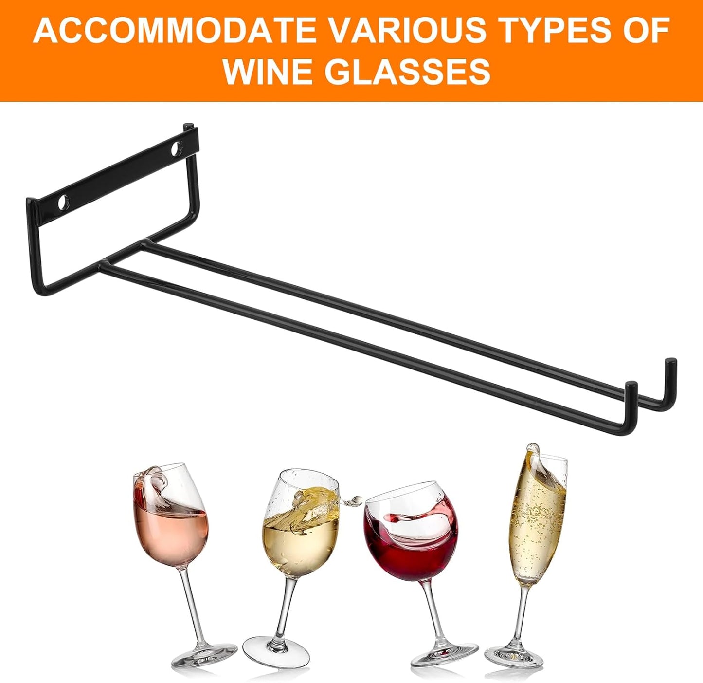 Uxcell 5-Pack Black Iron Wine Glass Rack, 11.02" Hanging Stemware Holder, Under Cabinet & Wall Mountable, Perfect for Kitchens & Bars