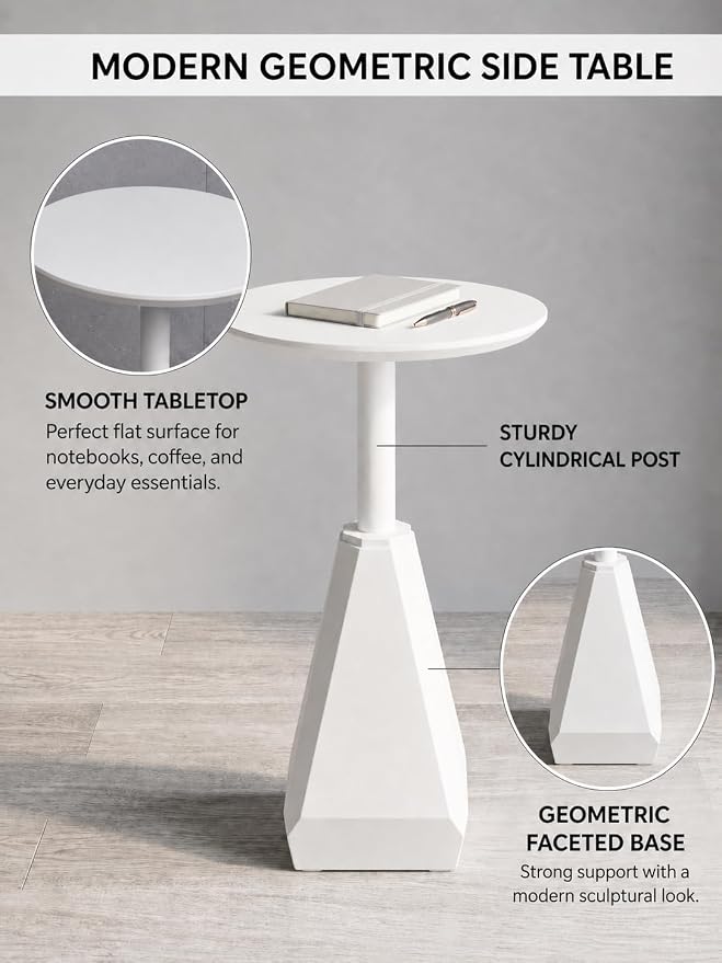 Round Wood Side Table, Coffee Nightstand Cocktail Drink Modern Accent Circle End Table, Wood Pedestal Base for Living Room, Bedroom, Small Spaces, Offices, Ivory