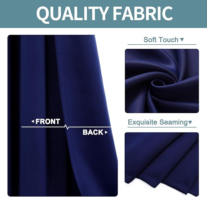 ChrisDowa Blackout Curtains 70 inches Wide for Bedroom - 2 Panels Set Extra Wide Grommet Thermal Insulated Room Darkening Curtains for Living Room (Navy Blue, 70 x 84 Inch)