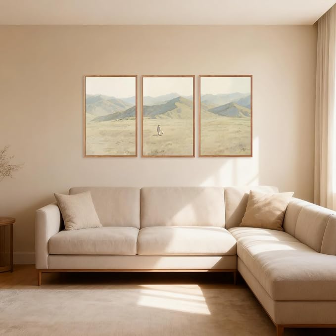 CHDITB Jesus Leaves The 99 Parable of The Lost Sheep Framed Canvas Wall Art(16"x24"), 3 Panels Boho Mountain Nature Landscape Artwork Prints, Large Religious Christian Bible Story Faith LDS Gift Decor for Home Office Bedroom